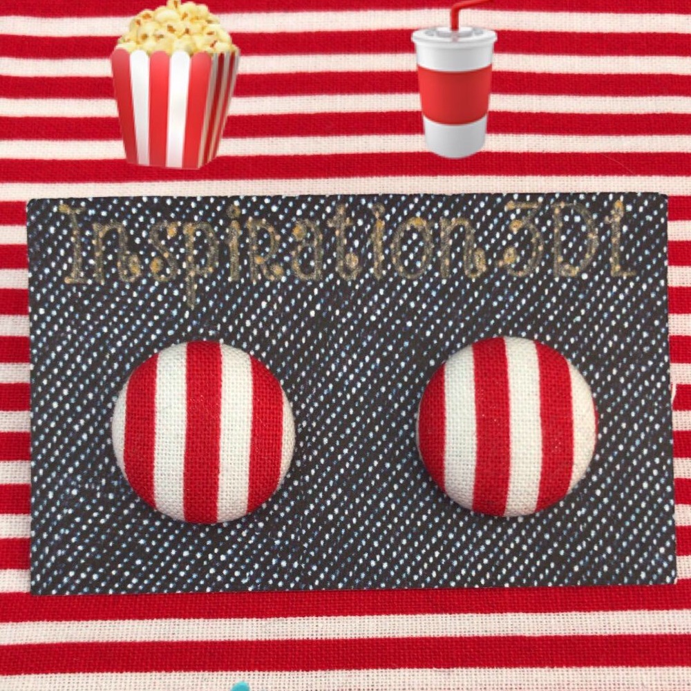 Red & White Stripes Button Earrings